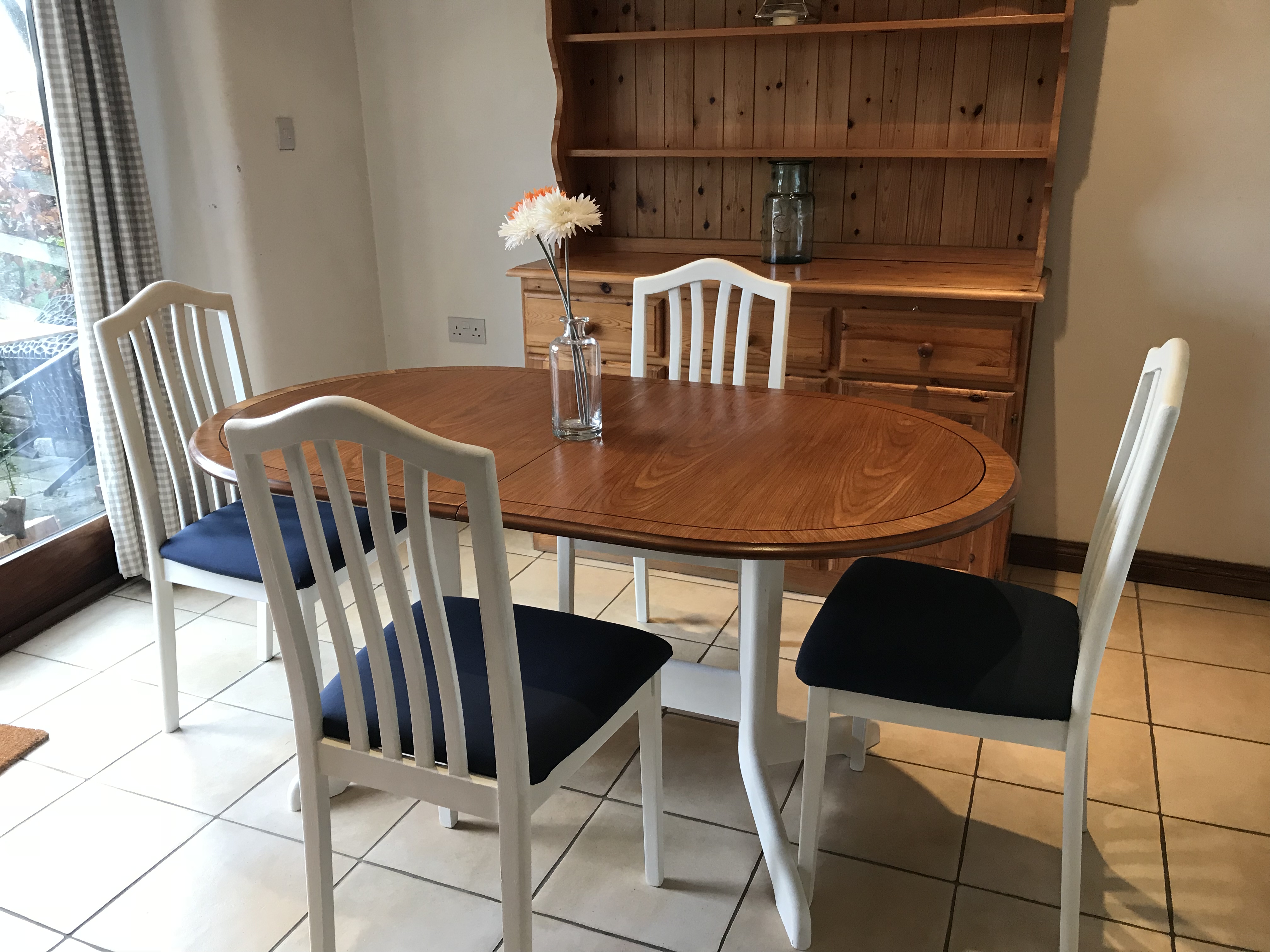 refurbished dining tables surrey emmerson beautifully restored extendable dining table and chairs good quality with an oak varnish finish the chairs legs painted antique white second hand household furniture buy refurbished dining tables surrey emmerson beautifully restored extendable dining table and chairs good quality with an oak varnish finish the chairs legs painted antique white second hand household furniture buy